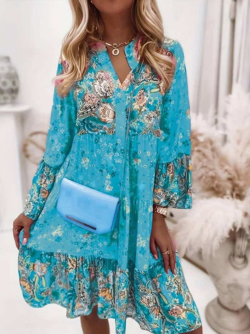 Gabriela | Elegancka sukienka w stylu boho z kwiatowym nadrukiem