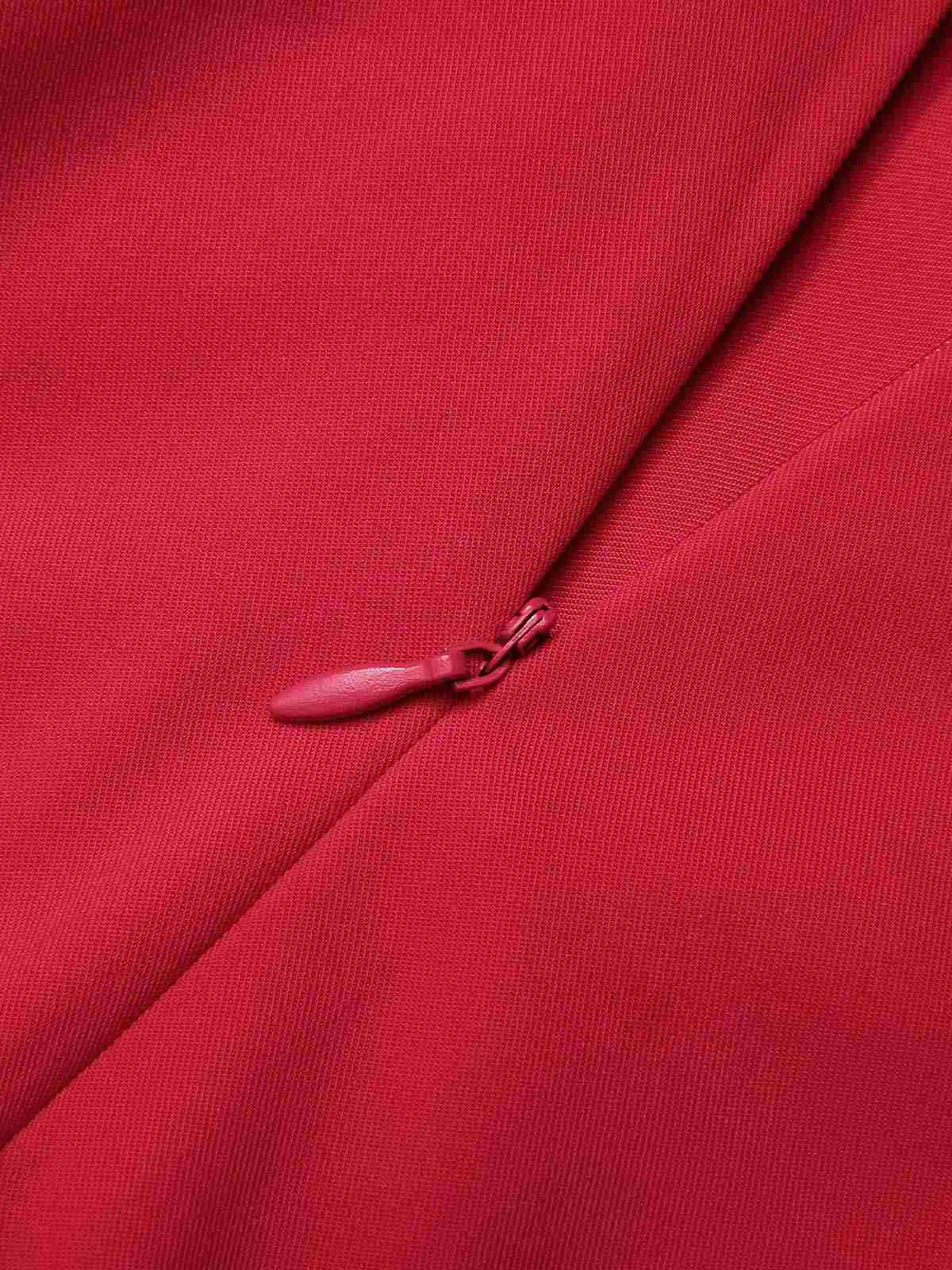 Wiśniowa sukienka z dekoltem w serek z lat 50., koronkowa z krótkim rękawem z lat 50.