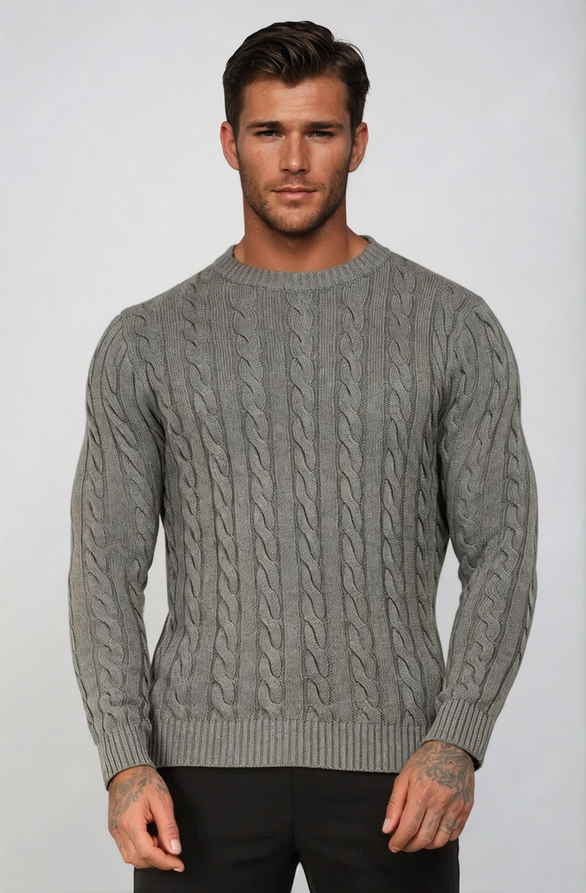 SWETER DZIANINY Z OKRĄGŁYM SZYJKIEM