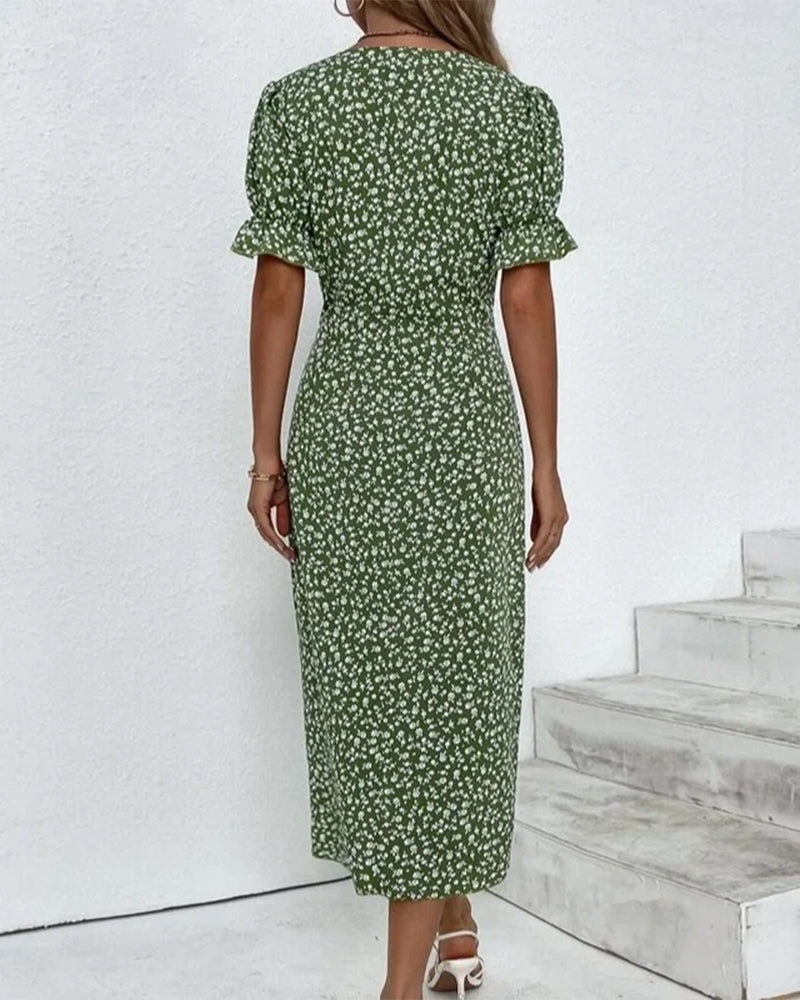 Rosa | Stilfuld Blomsterprintet V-hals Wrap Kjole