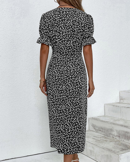 Rosa | Stilfuld Blomsterprintet V-hals Wrap Kjole