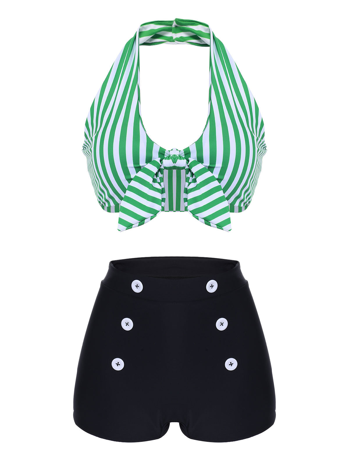 Komplet bikini z halterneckiem w paski w stylu retro