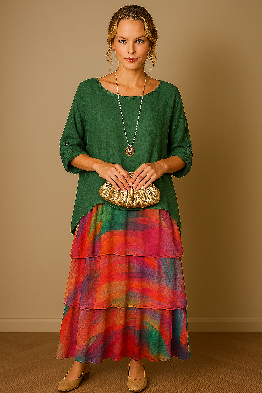 Karolina | Luźna sukienka maxi z okrągłym dekoltem