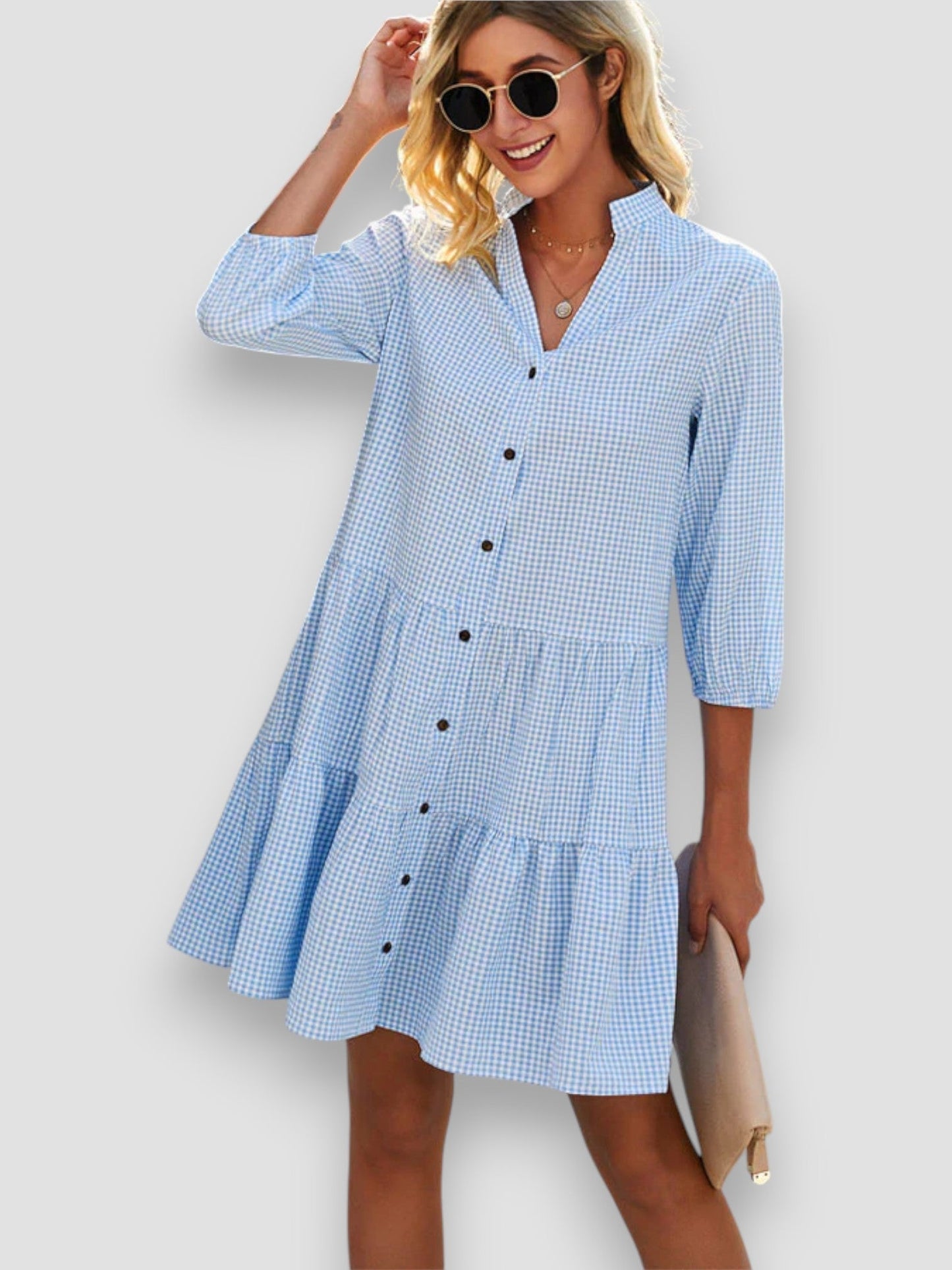 Biały | Sukienka w kratkę