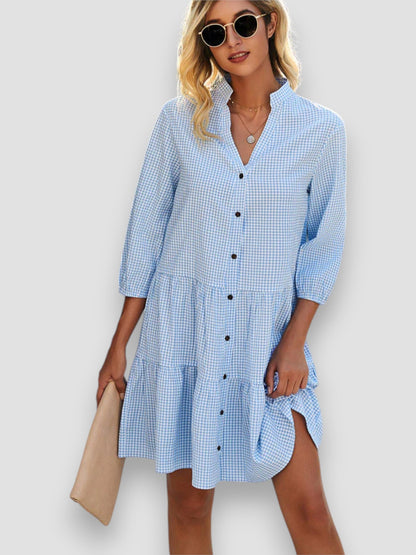 Biały | Sukienka w kratkę