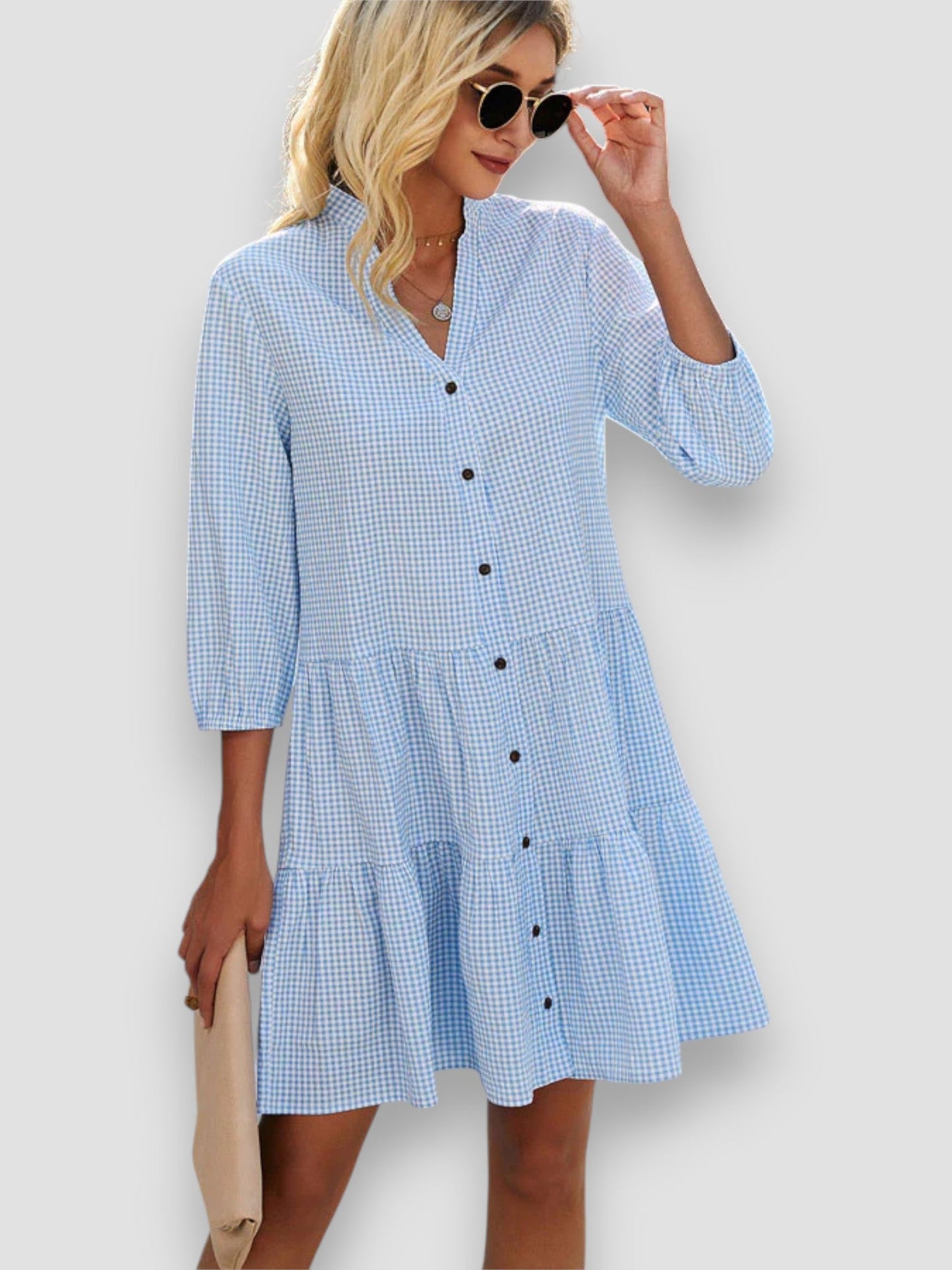 Biały | Sukienka w kratkę