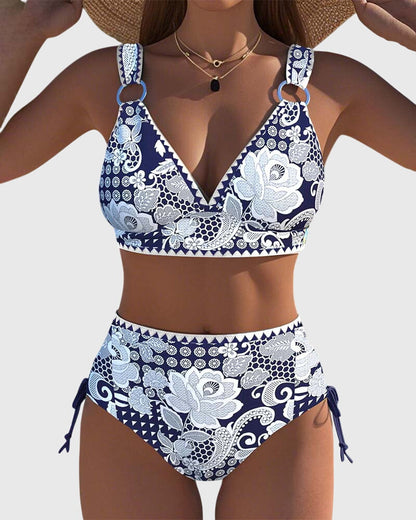 Printed Lace-Up Triangle Bikini