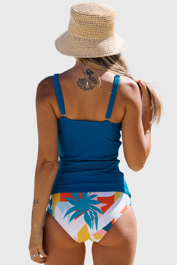 Ruched Design Tummy Control Floral Print Tankini Set