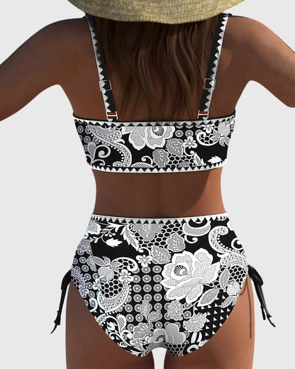 Printed Lace-Up Triangle Bikini