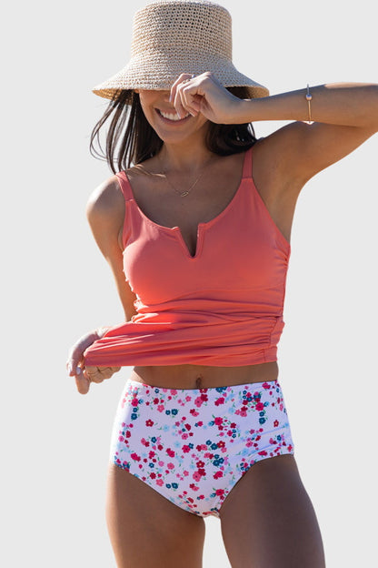 Ruched Design Tummy Control Floral Print Tankini Set