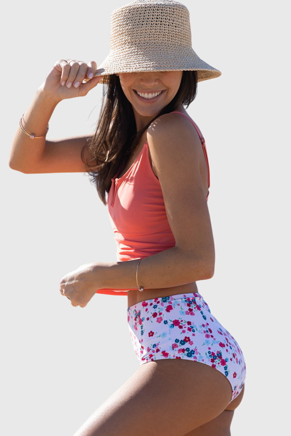 Ruched Design Tummy Control Floral Print Tankini Set