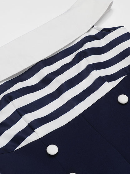 Różowo-czarny, patchworkowy kostium kąpielowy z wycięciem w serek z lat 40.