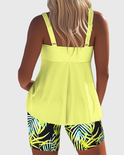 Striped Tankini Top with Printed Beach Shorts