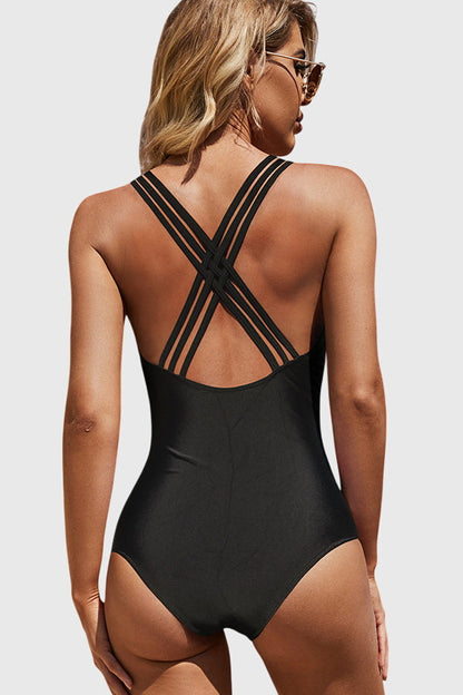 Solid Color Mesh Patchwork One Piece Swimwear