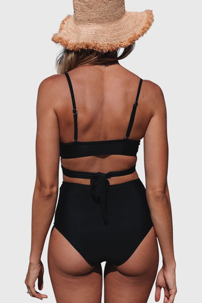 Black and High Waist Tie Back Bikini Set