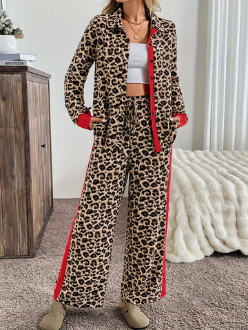 Livia – Elegancki i wygodny, luźny komplet z nadrukiem w panterkę