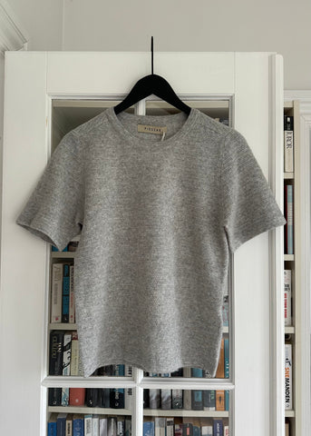 Pieszak PD-Billie Rękaw 2/4 Dzianina z dekoltem w kształcie litery O w kolorze jasnoszarym melanżu