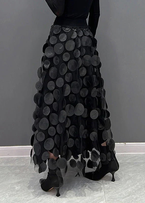 Krystyna | Elegancka patchworkowa spódnica tiulowa w czarne kropki