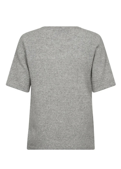 Pieszak PD-Billie Sweter dzianinowy z rękawem 2/4 i rozcięciem przy dekolcie w kolorze jasnoszarym melanżu