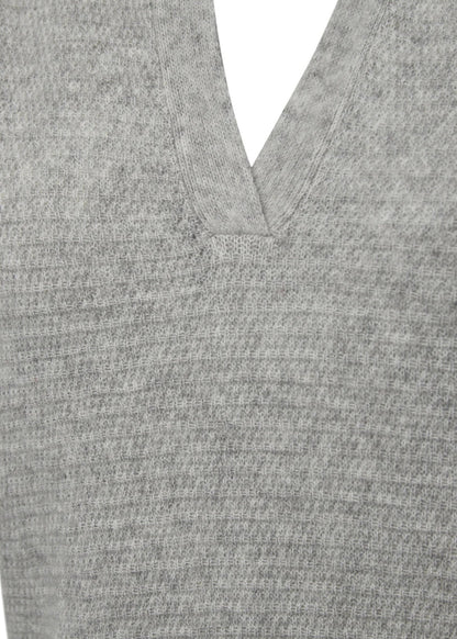 Pieszak PD-Billie Sweter dzianinowy z rękawem 2/4 i rozcięciem przy dekolcie w kolorze jasnoszarym melanżu