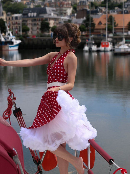 2 Bluzka w czerwono-pomarańczowe paski z lat 50. i plisowana spódnica