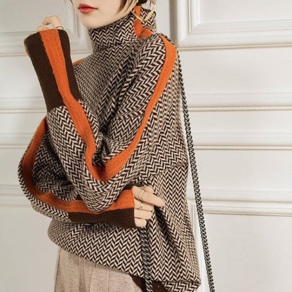 Eliza | Sweter z golfem w efektowne kontrastowe paski