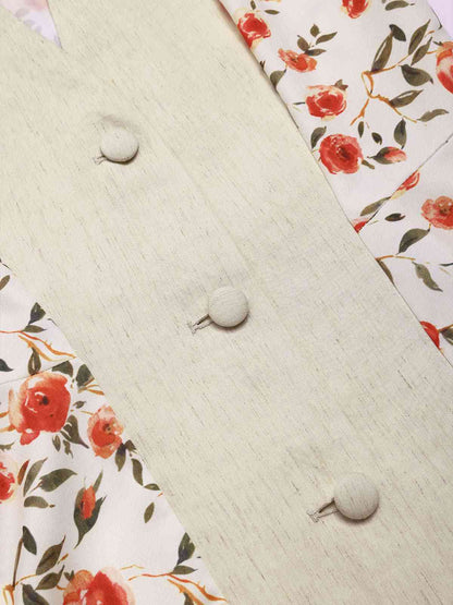 Sukienka z paskiem w kolorze beżowo-czerwonej róży z lat 50.