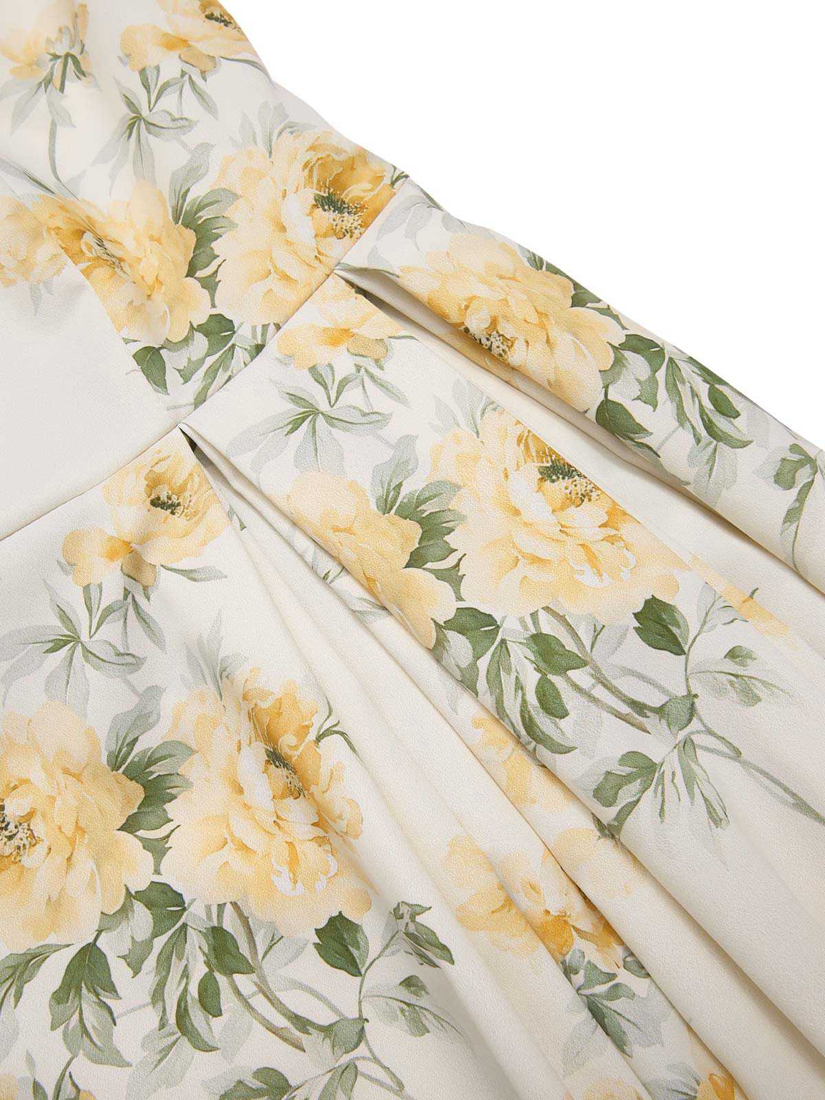 [Przedsprzedaż] Żółta sukienka w kwiaty z lat 50. w stylu antycznym z dekoltem w łódkę z paskiem