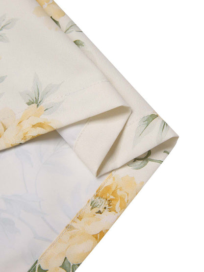 [Przedsprzedaż] Żółta sukienka w kwiaty z lat 50. w stylu antycznym z dekoltem w łódkę z paskiem