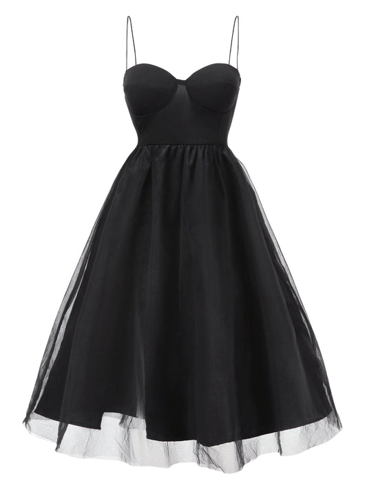 Sukienka z siateczki na ramiączkach spaghetti z lat 50. w kształcie wiązanego dekoltu