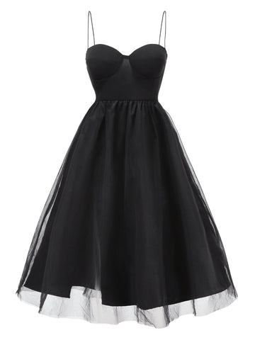 Sukienka z siateczki na ramiączkach spaghetti z lat 50. w kształcie wiązanego dekoltu