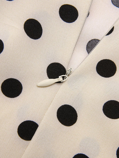 Beżowa bufiasta sukienka w kropki z lat 60.