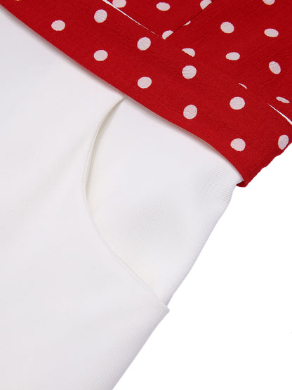 Czerwona sukienka w kropki na ramiączkach spaghetti z lat 50. w kształcie łódki