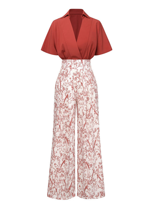 Kombinezon z motylami i patchworkowym dekoltem w serek z lat 50.