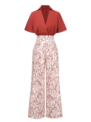 Kombinezon z motylami i patchworkowym dekoltem w serek z lat 50.