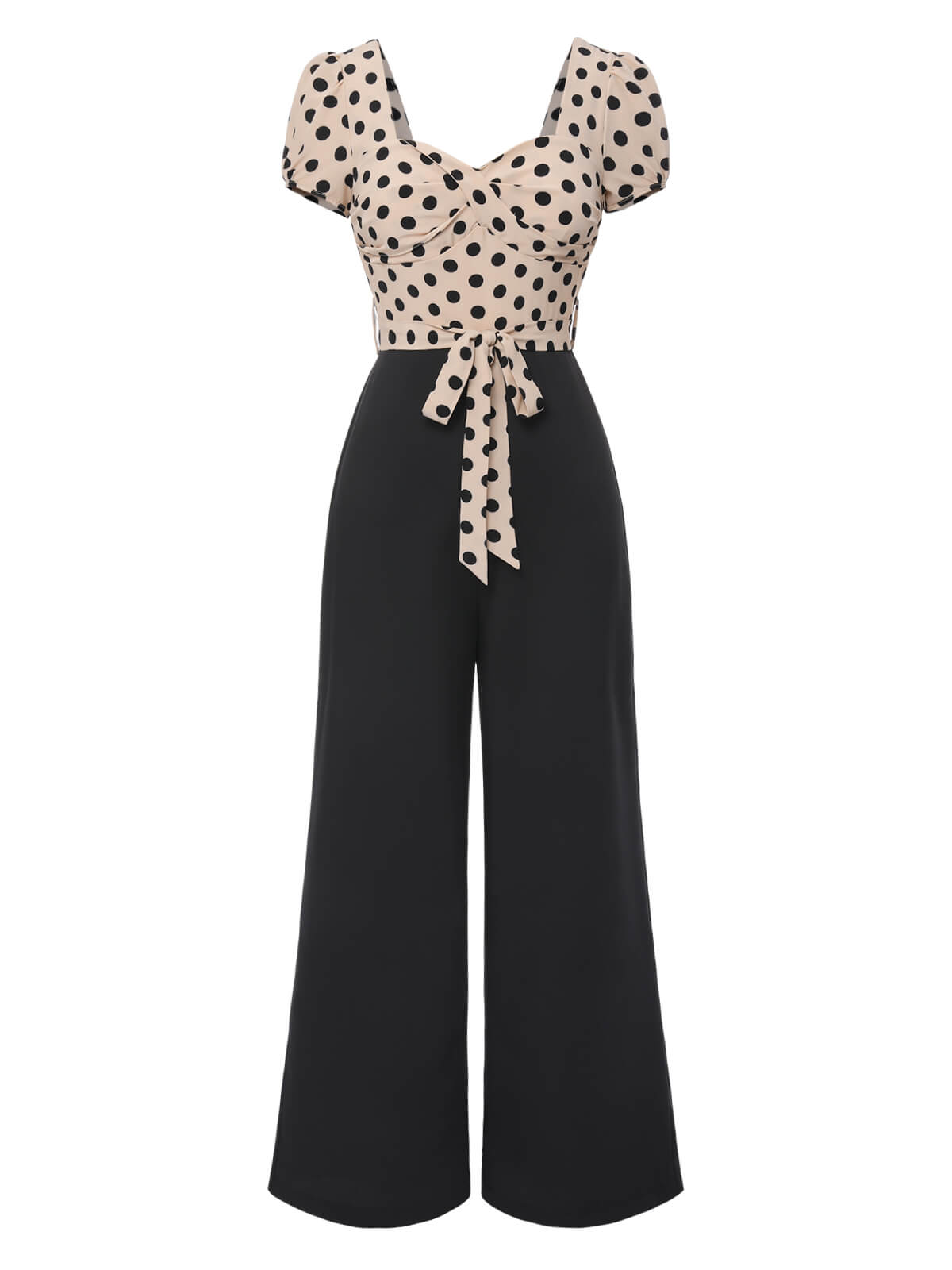 Sukienka koktajlowa pin-up z lat 50. w stylu vintage, w czarne groszki