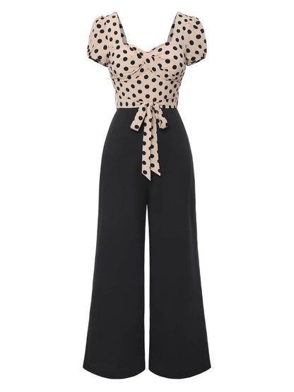 Sukienka koktajlowa pin-up z lat 50. w stylu vintage, w czarne groszki