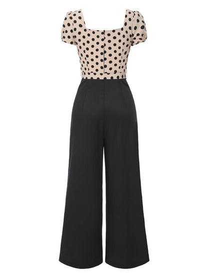 Sukienka koktajlowa pin-up z lat 50. w stylu vintage, w czarne groszki