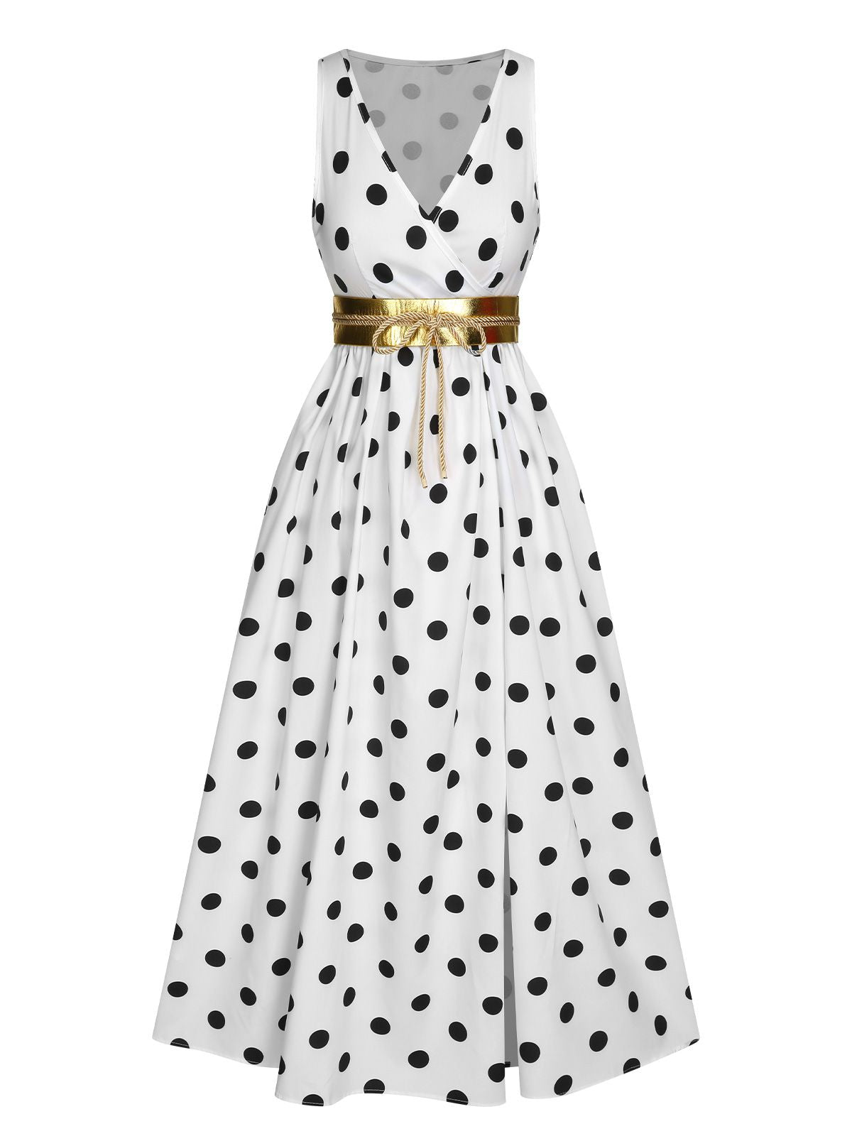 Sukienka z wysokim rozcięciem i dekoltem w serek z lat 30., z paskiem