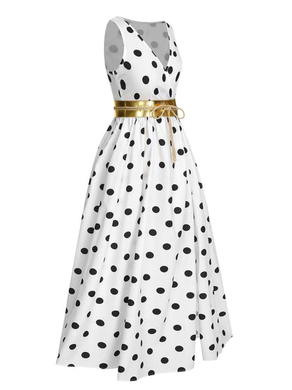 Sukienka z wysokim rozcięciem i dekoltem w serek z lat 30., z paskiem