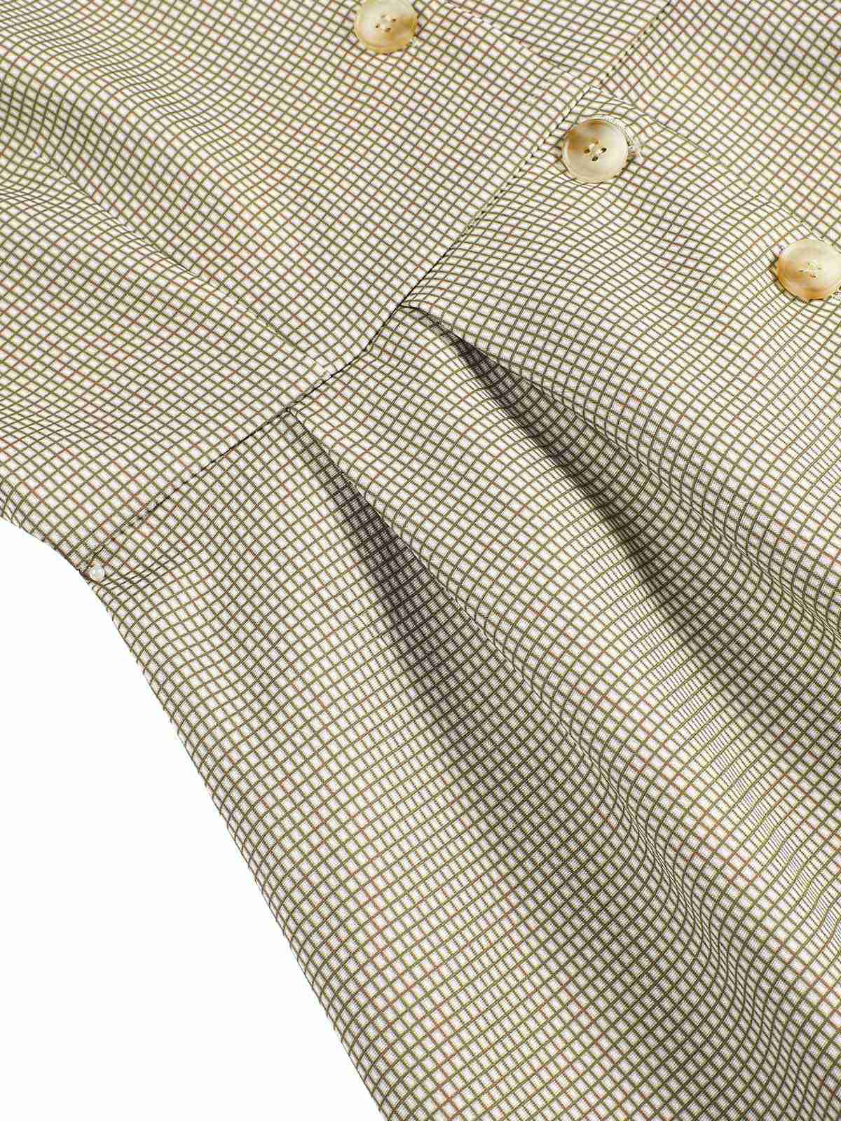 Brązowa sukienka w kratę z lat 40. z kołnierzykiem z muszką