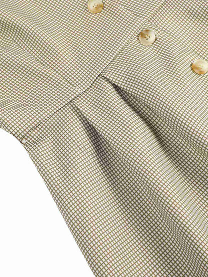 Brązowa sukienka w kratę z lat 40. z kołnierzykiem z muszką