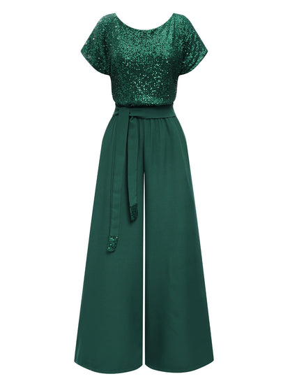 Czarny, prążkowany, dzianinowy kombinezon z lat 50. z paskiem