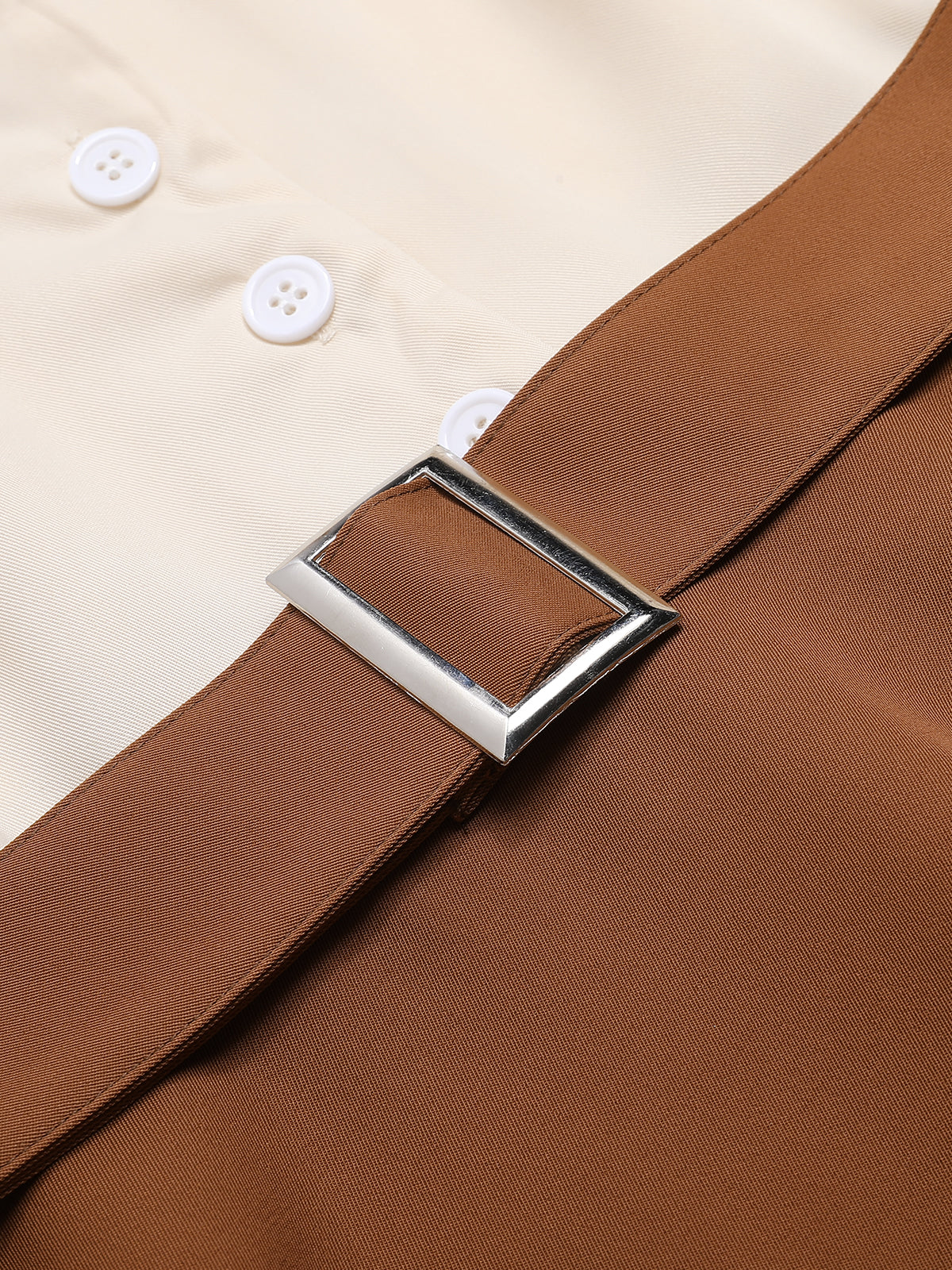 Sukienka z guzikami w kolorze khaki z lat 50. w kolorze Królewny Śnieżki