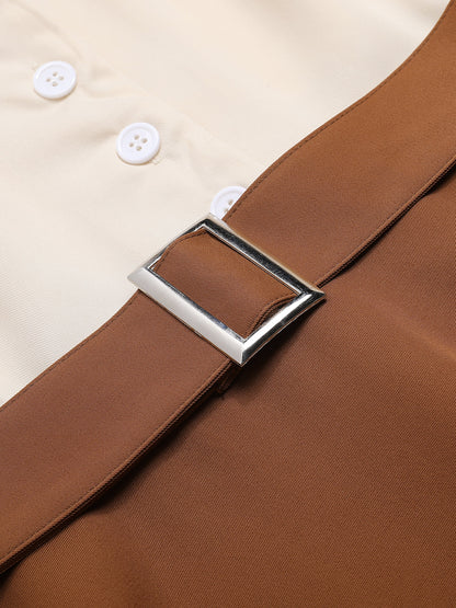 Sukienka z guzikami w kolorze khaki z lat 50. w kolorze Królewny Śnieżki