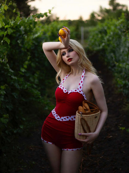 Sukienka koktajlowa vintage z lat 50. z krótkim rękawem i dekoltem w serek