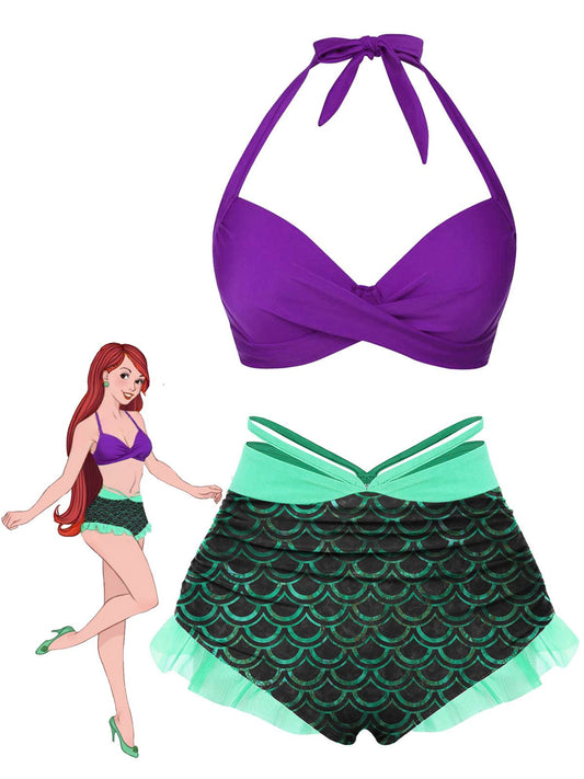 Zielony kostium kąpielowy z halterem z lat 70., halter