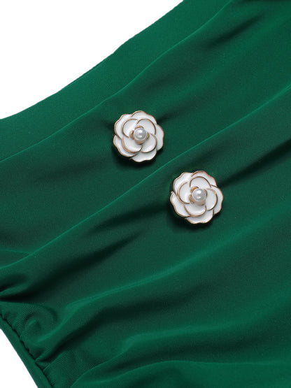 Komplet kostiumu kąpielowego z halterneckiem w paski z lat 40.