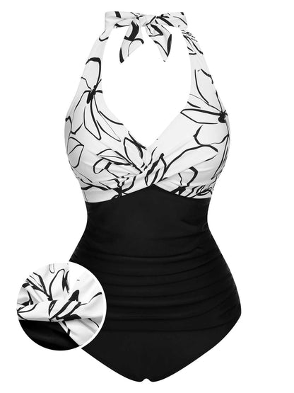 Komplet, czerwono-niebieski kostium kąpielowy z halterem z lat 40.