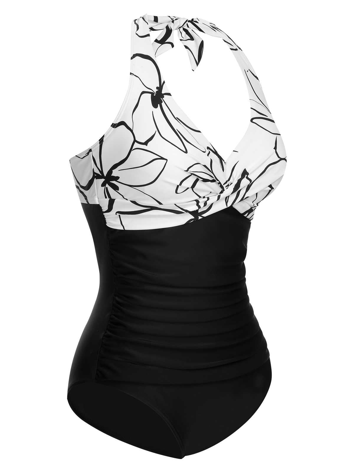 Komplet, czerwono-niebieski kostium kąpielowy z halterem z lat 40.